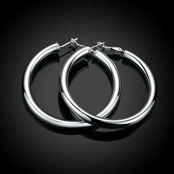 NEW 925 Sterling Silver Thick Hoop Earrings - Picture 3 of 5